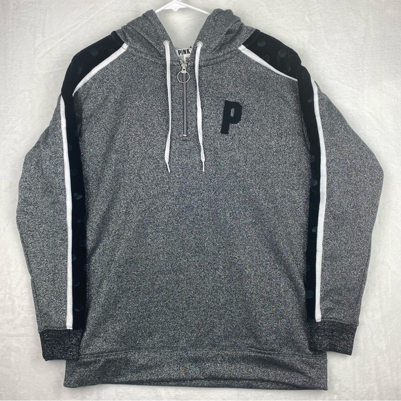 Pink Victorias Secret Sweater Womens Small Silver Sparkle Hooded Pullover - Picture 3 of 10